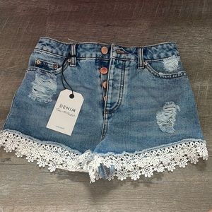 Denim Mom Shorts with Lace
